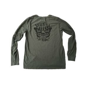 Vans Shirt Men's Size Large Butterfly Skull Long Sleeve Dark Olive Green